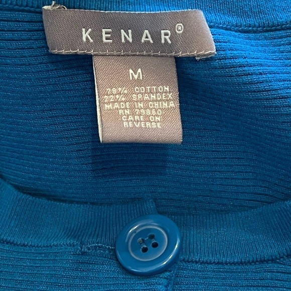 Kenar Elbow Bell Sleeve Scoop Neck Blue Cardigan Sweater Knit Medium Stretchy - Picture 5 of 9